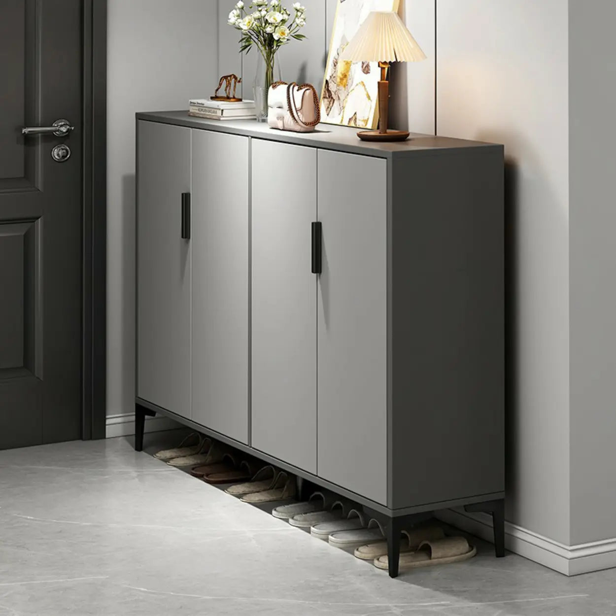 Adjustable Gray Wood Hallway Large Shoe Storage