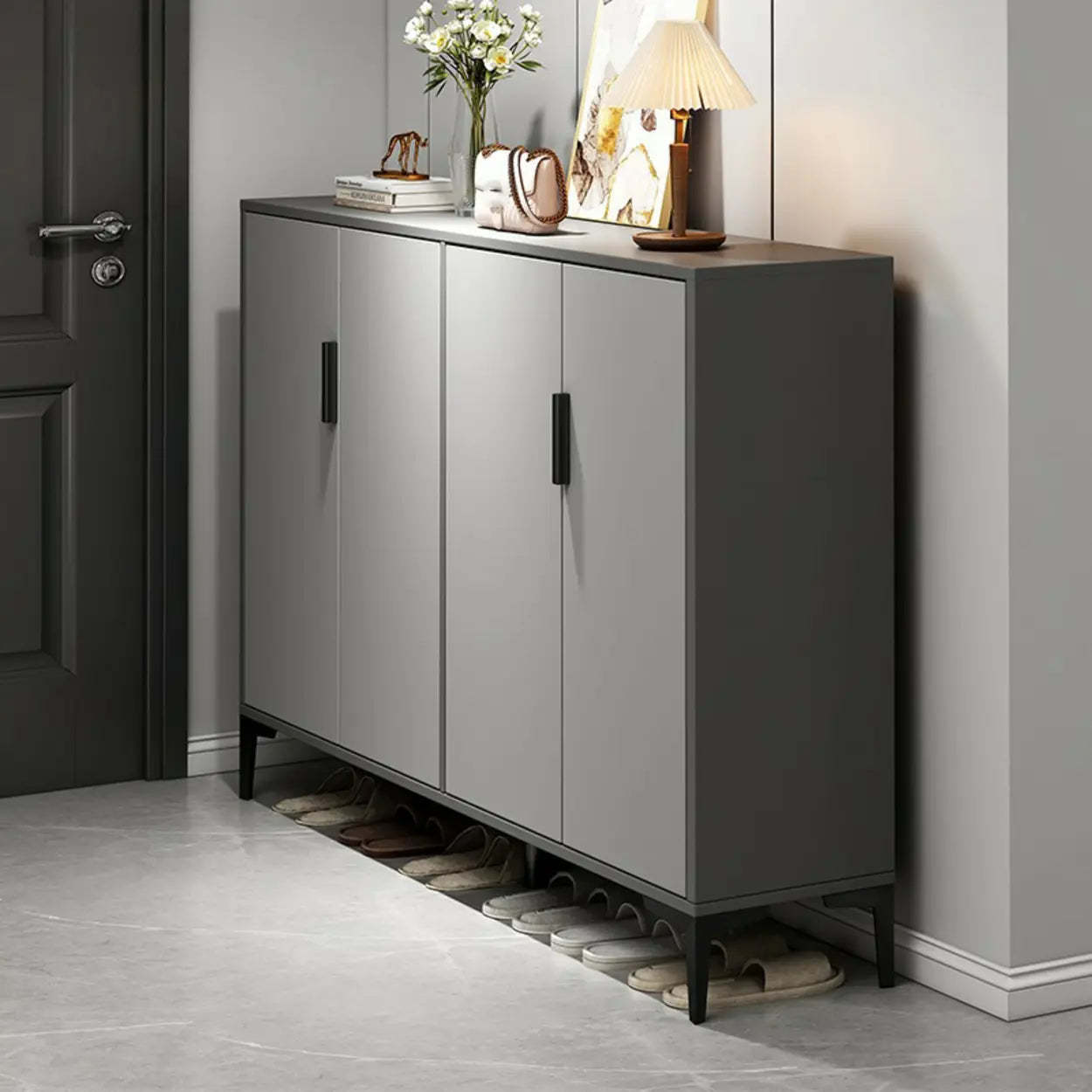 Adjustable Gray Wood Hallway Large Shoe Storage — White