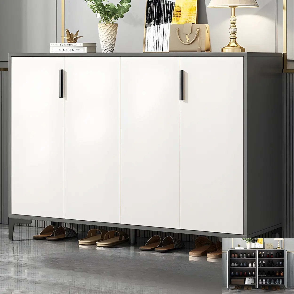 Adjustable Gray Wood Hallway Large Shoe Storage