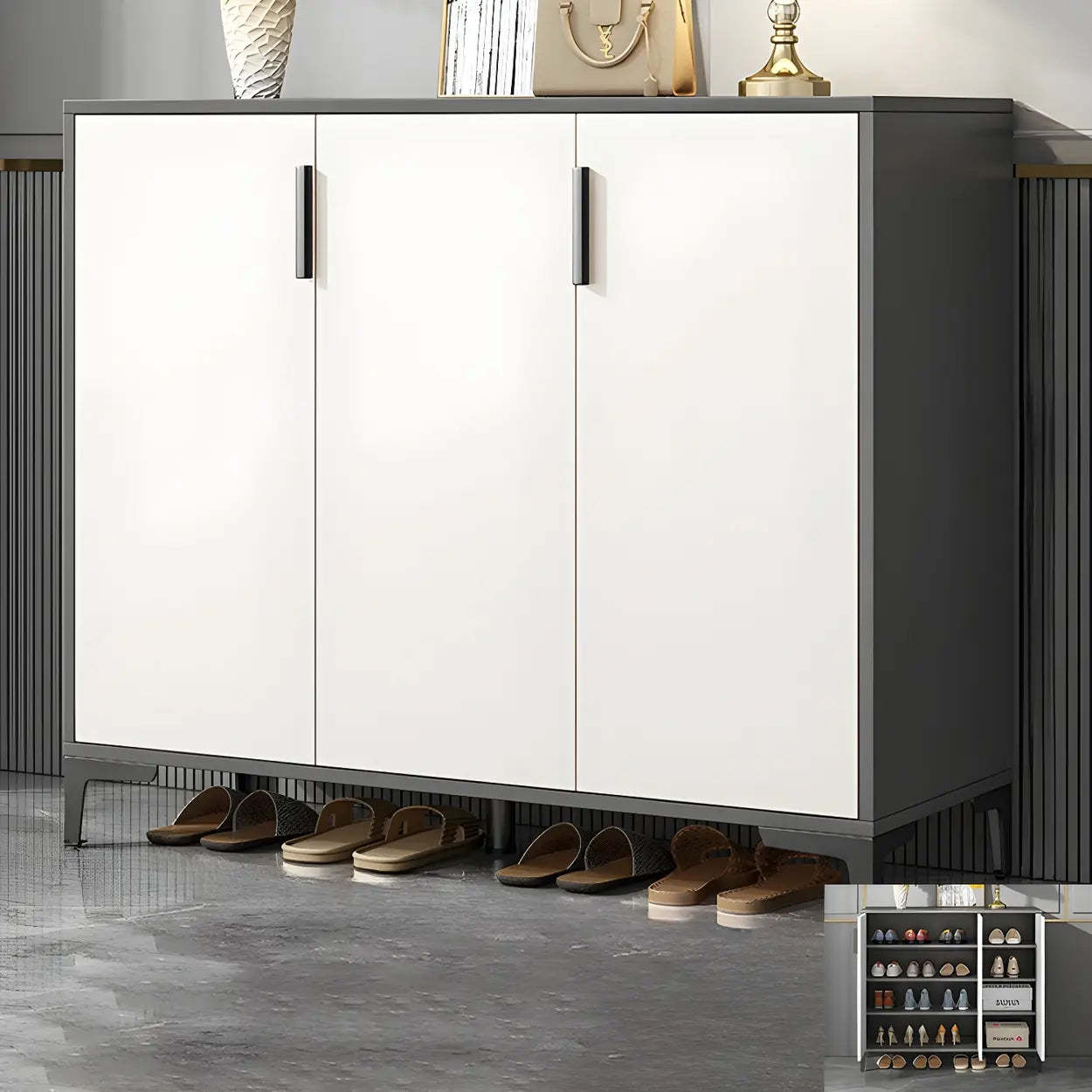 Adjustable Gray Wood Hallway Large Shoe Storage
