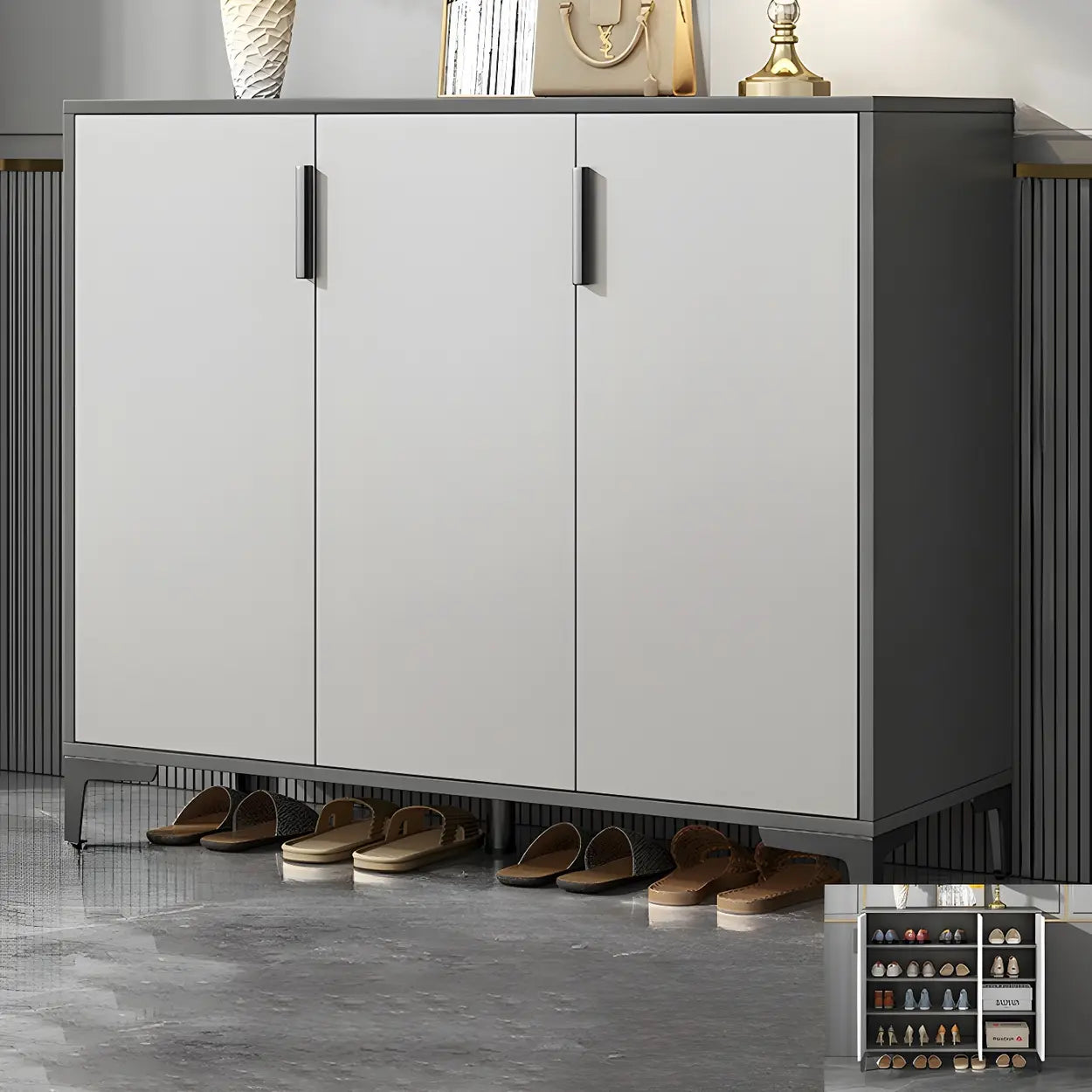 Adjustable Gray Wood Hallway Large Shoe Storage