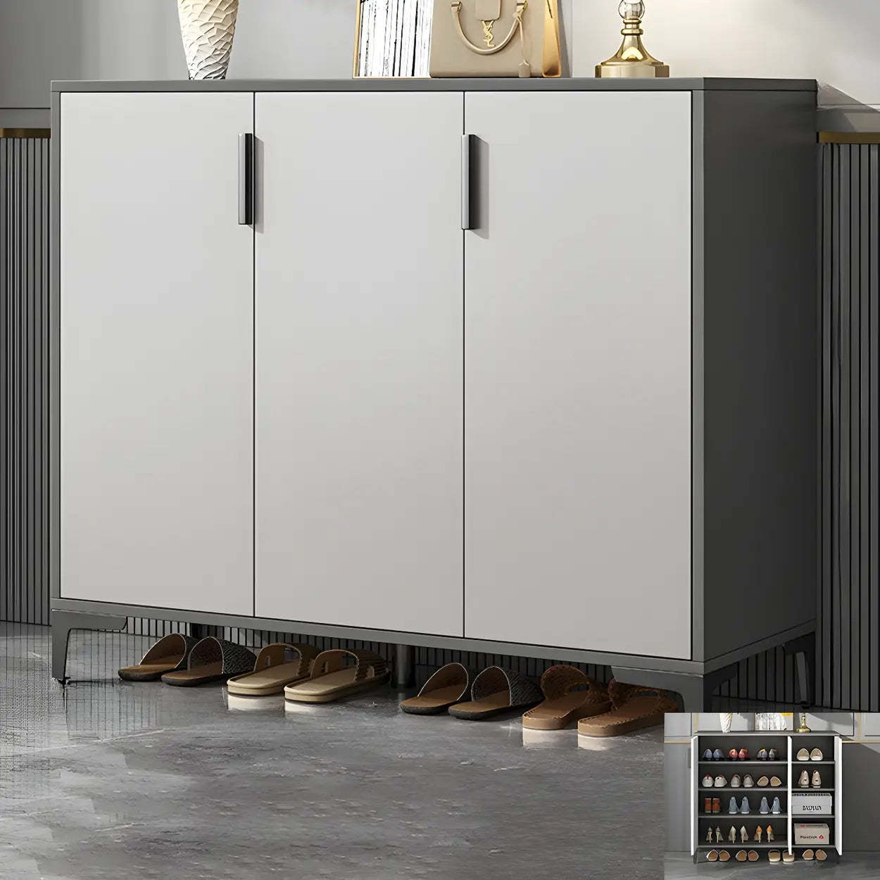 Adjustable Gray Wood Hallway Large Shoe Storage