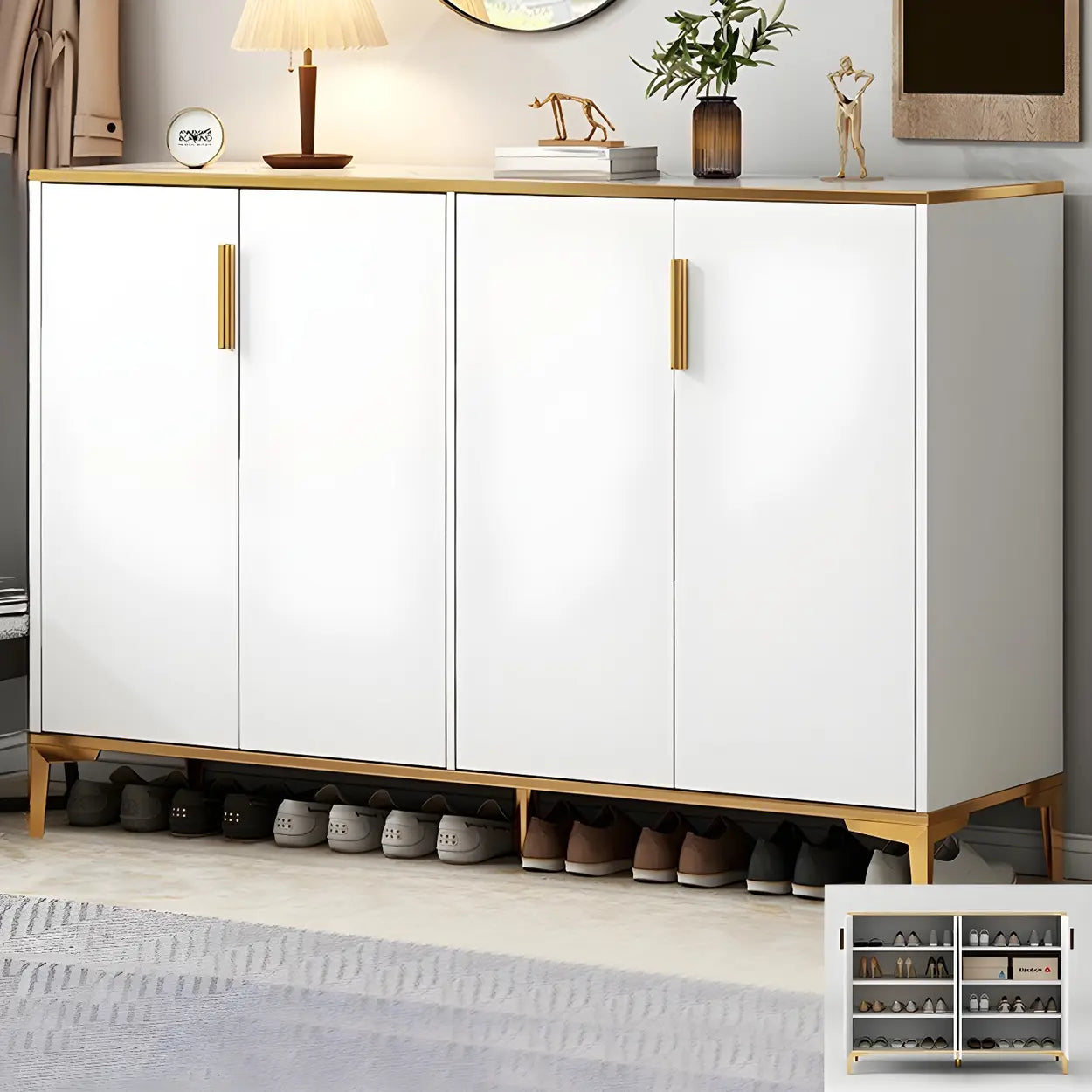 Adjustable Gray Wood Hallway Large Shoe Storage — White