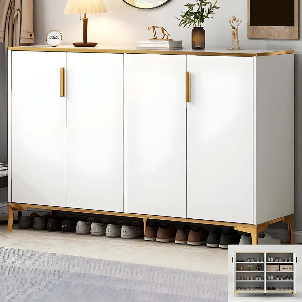 Adjustable Gray Wood Hallway Large Shoe Storage — White