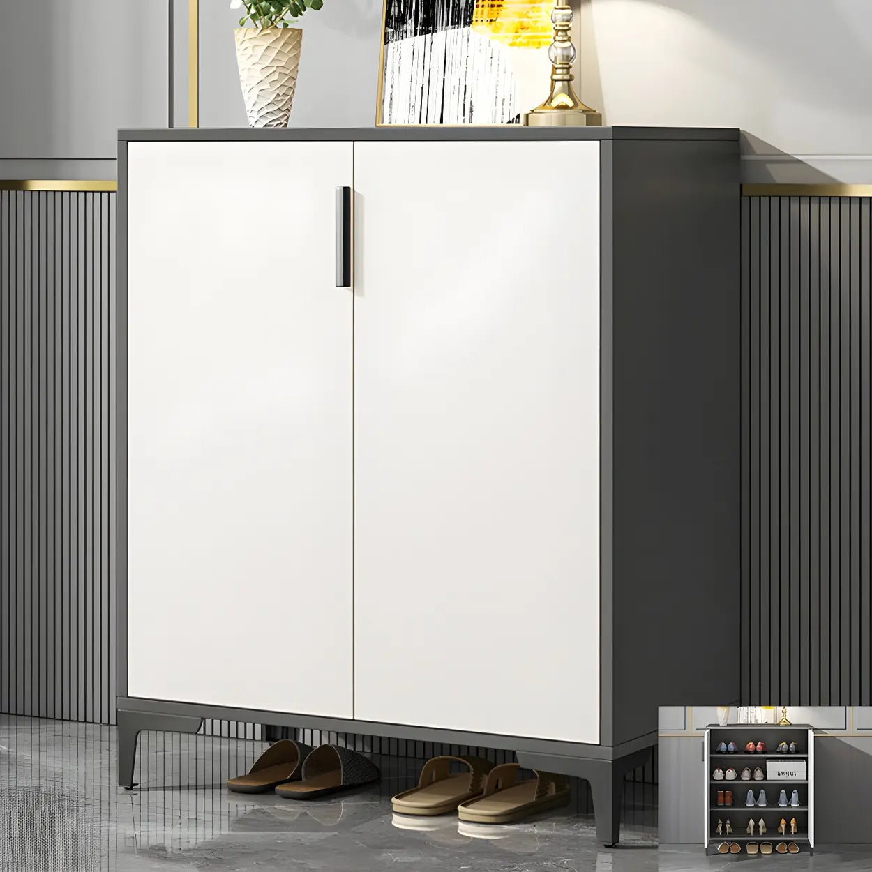 Adjustable Gray Wood Hallway Large Shoe Storage