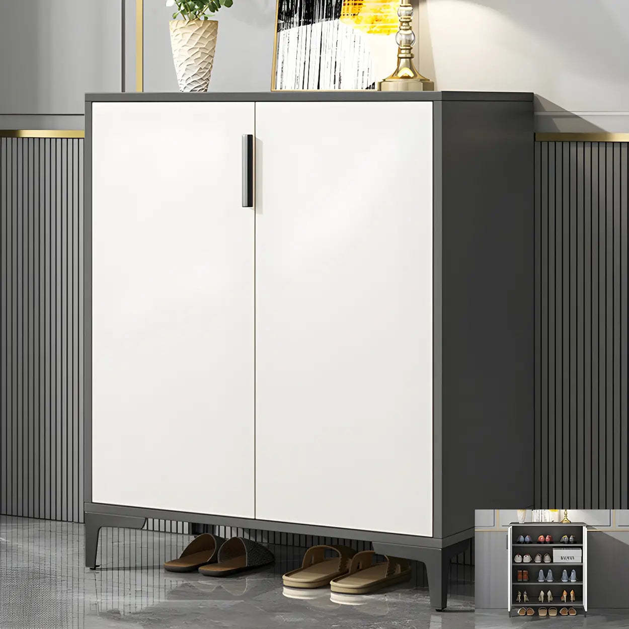 Adjustable Gray Wood Hallway Large Shoe Storage