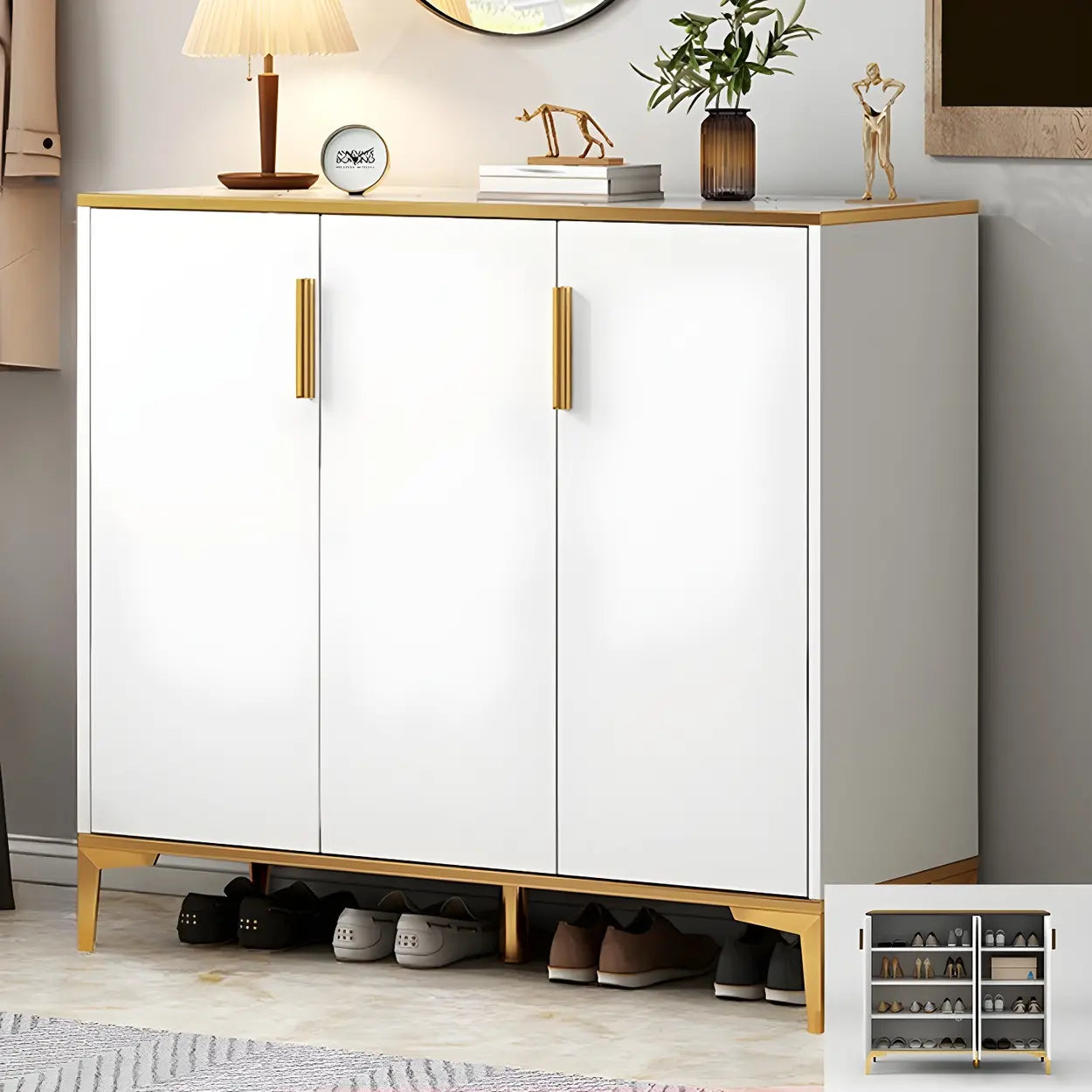 Adjustable Gray Wood Hallway Large Shoe Storage — Gray-White