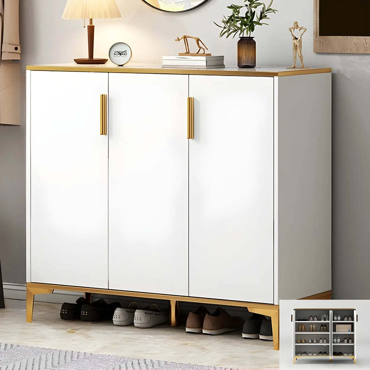 Lighom modern large storage wood display cabinets — 35" L x 12" W x 36" H / White