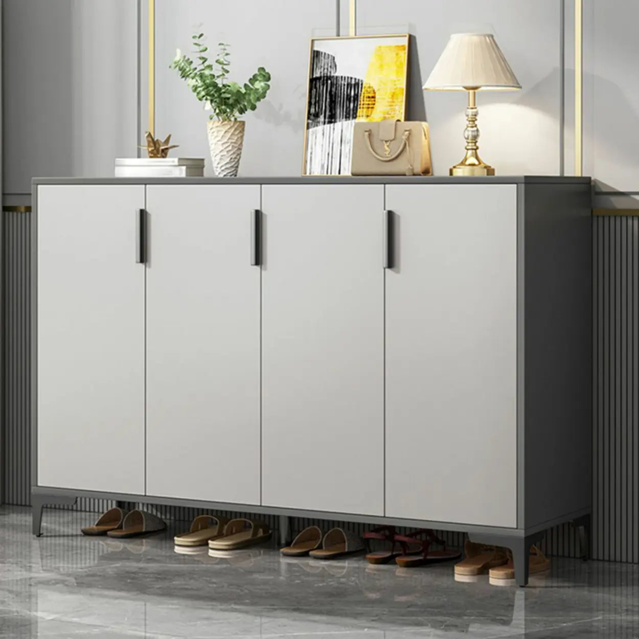 Adjustable Gray Wood Hallway Large Shoe Storage — Grey