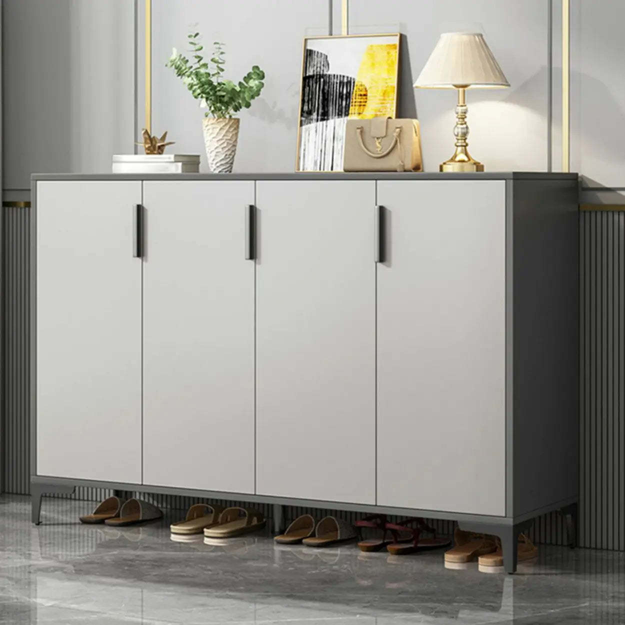 Adjustable Gray Wood Hallway Large Shoe Storage — Grey