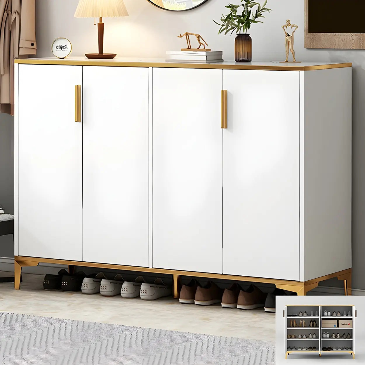 Adjustable Gray Wood Hallway Large Shoe Storage — Gray-White