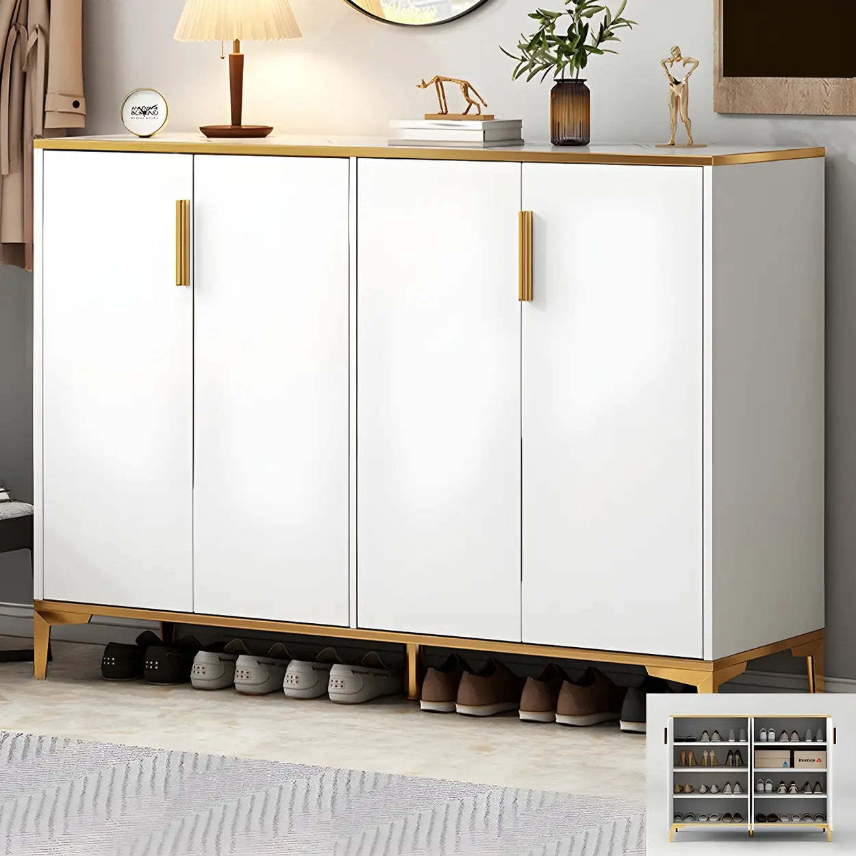 Adjustable Gray Wood Hallway Large Shoe Storage — Gray-White