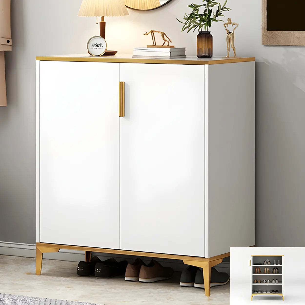 Adjustable Gray Wood Hallway Large Shoe Storage — Grey