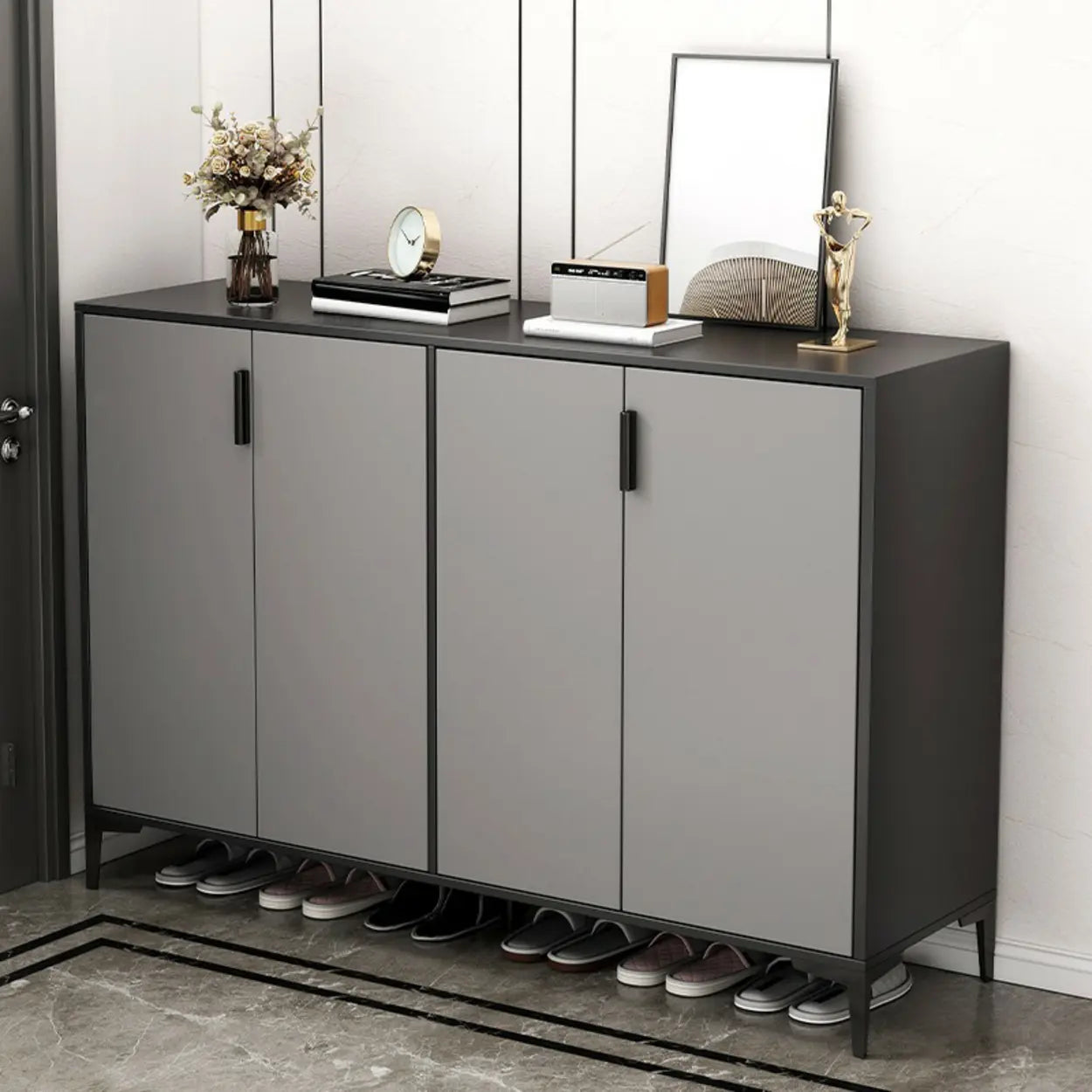 Adjustable Gray Wood Hallway Large Shoe Storage — Gray-White