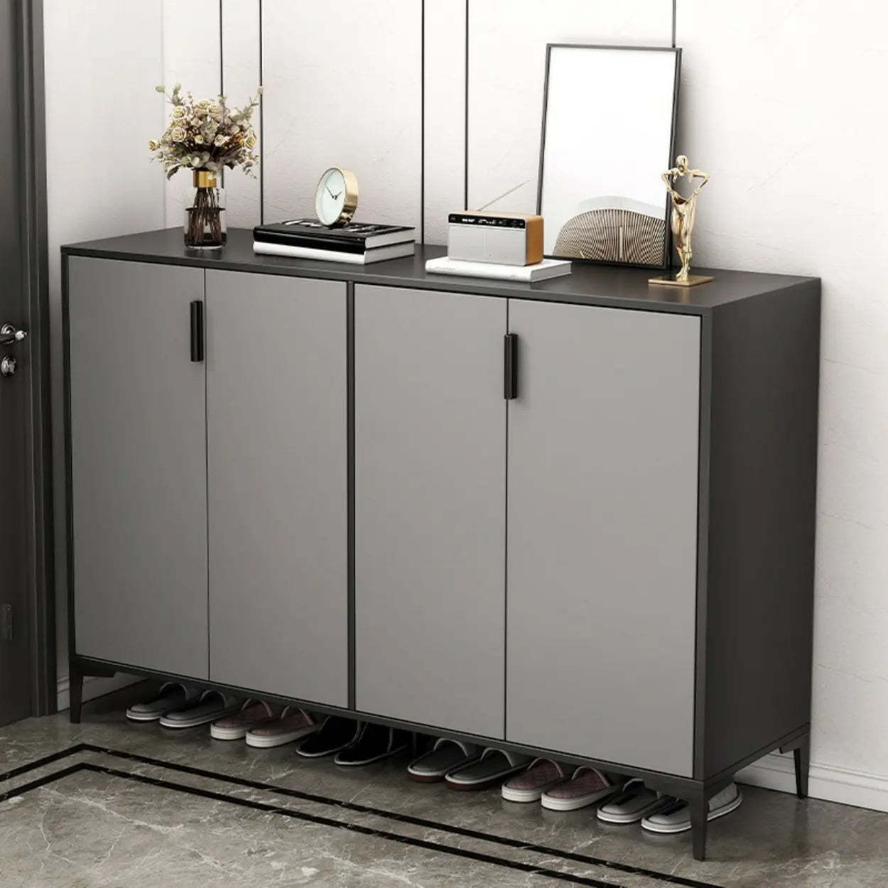 Adjustable Gray Wood Hallway Large Shoe Storage — Gray-White