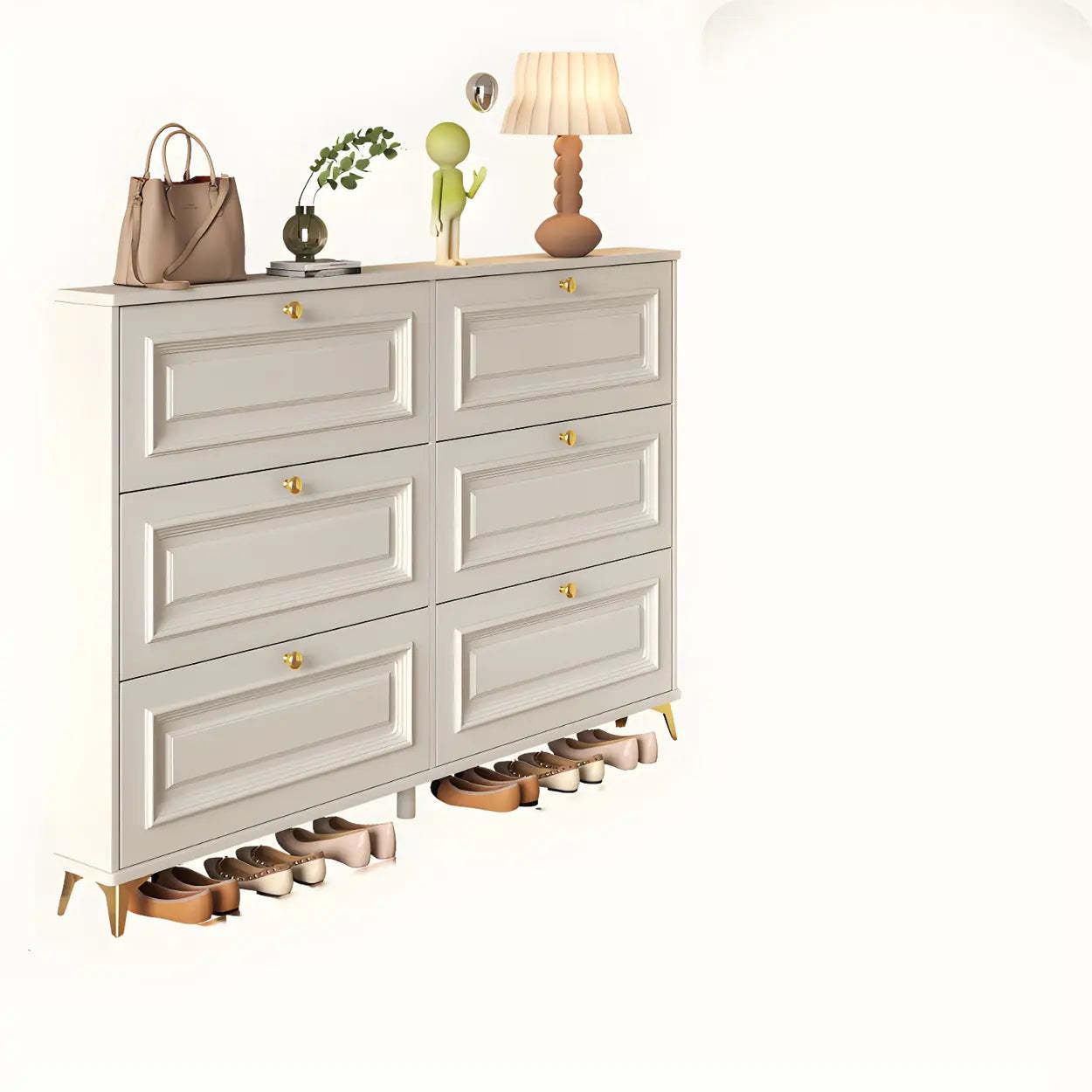 Wood Hallway Drop-Front Shoe Cabinet