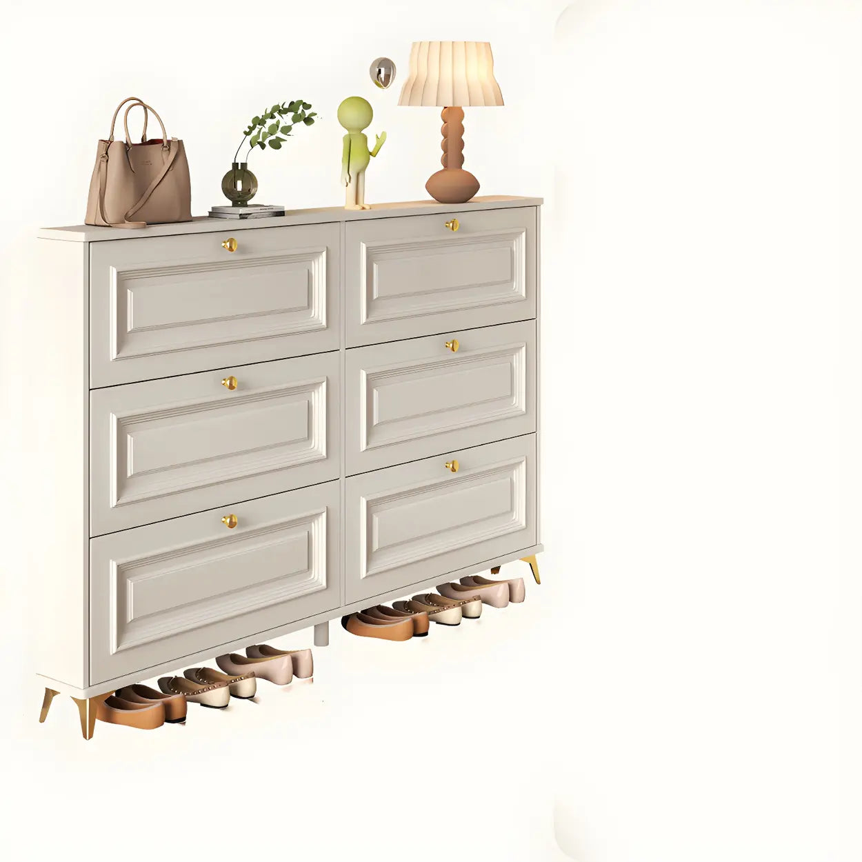 Wood Hallway Drop-Front Shoe Cabinet