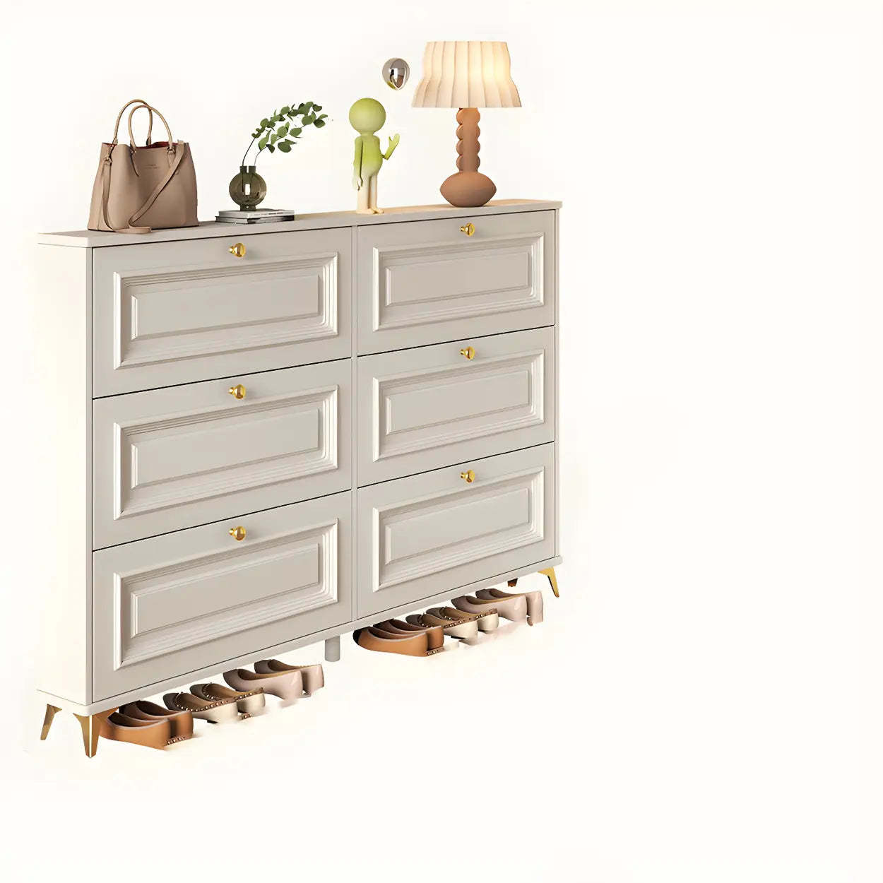 Wood Hallway Drop-Front Shoe Cabinet