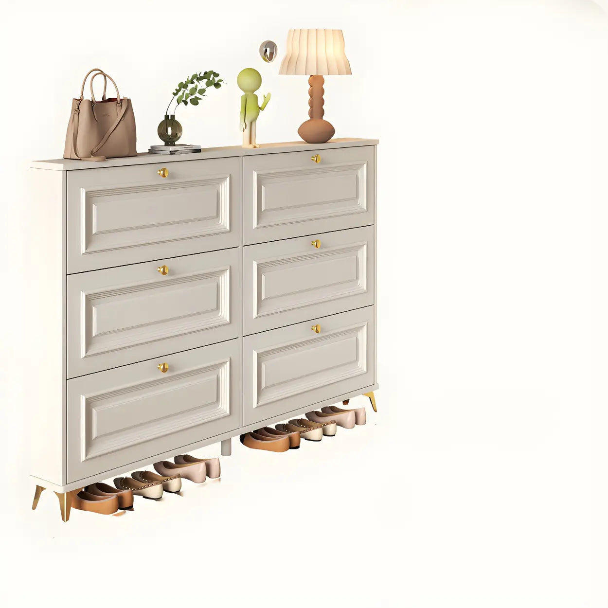 Wood Hallway Drop-Front Shoe Cabinet
