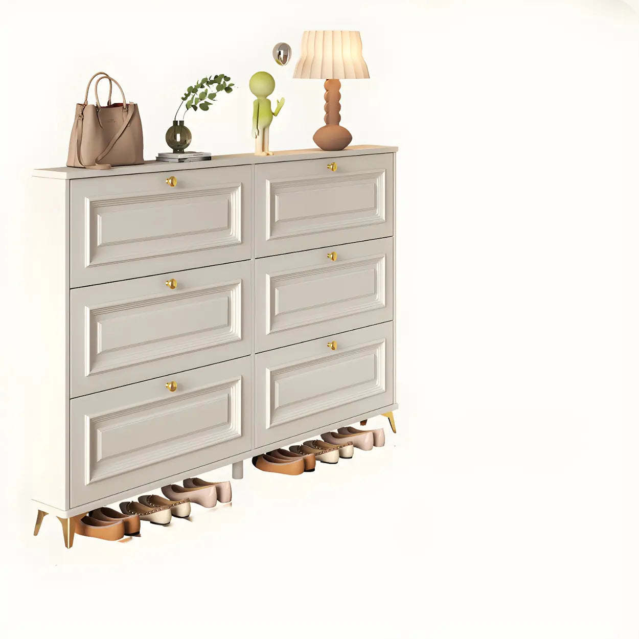 Wood Hallway Drop-Front Shoe Cabinet