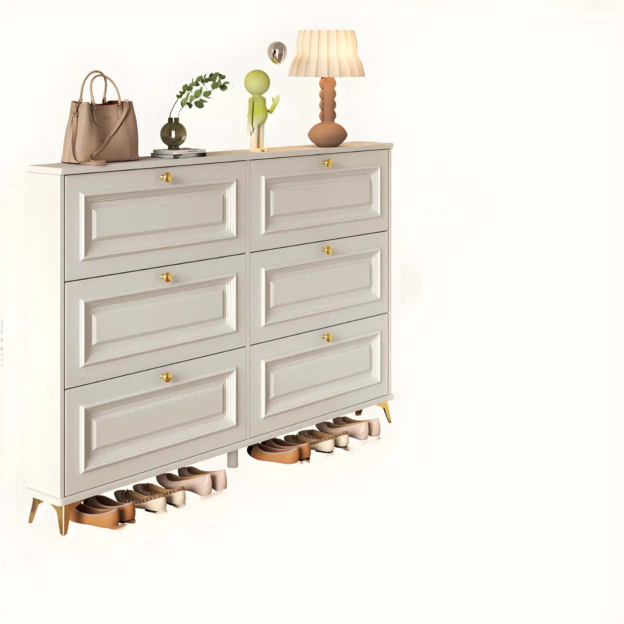 Wood Hallway Drop-Front Shoe Cabinet
