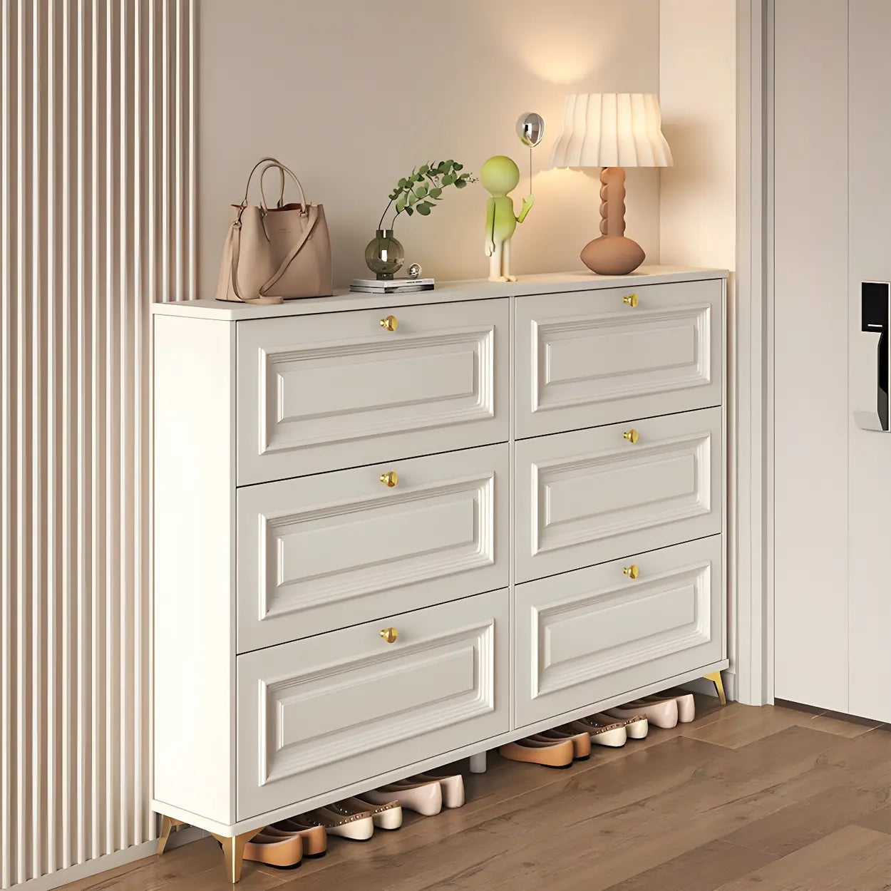 Wood Hallway Drop-Front Shoe Cabinet