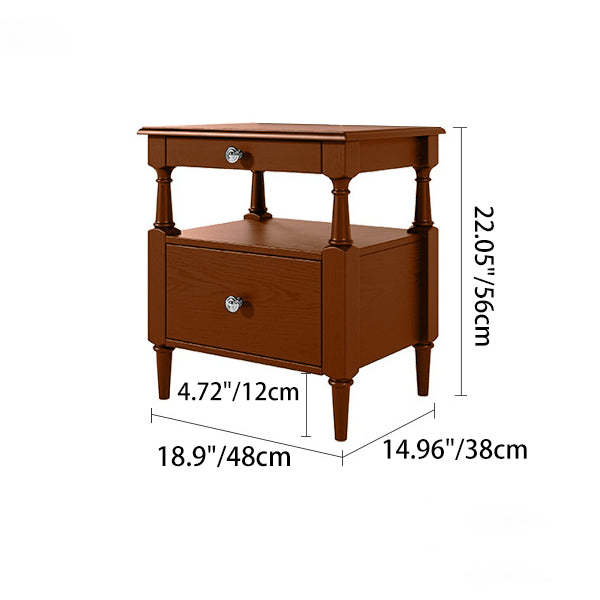 French Ash Wood Metal 2-Drawer Nightstand