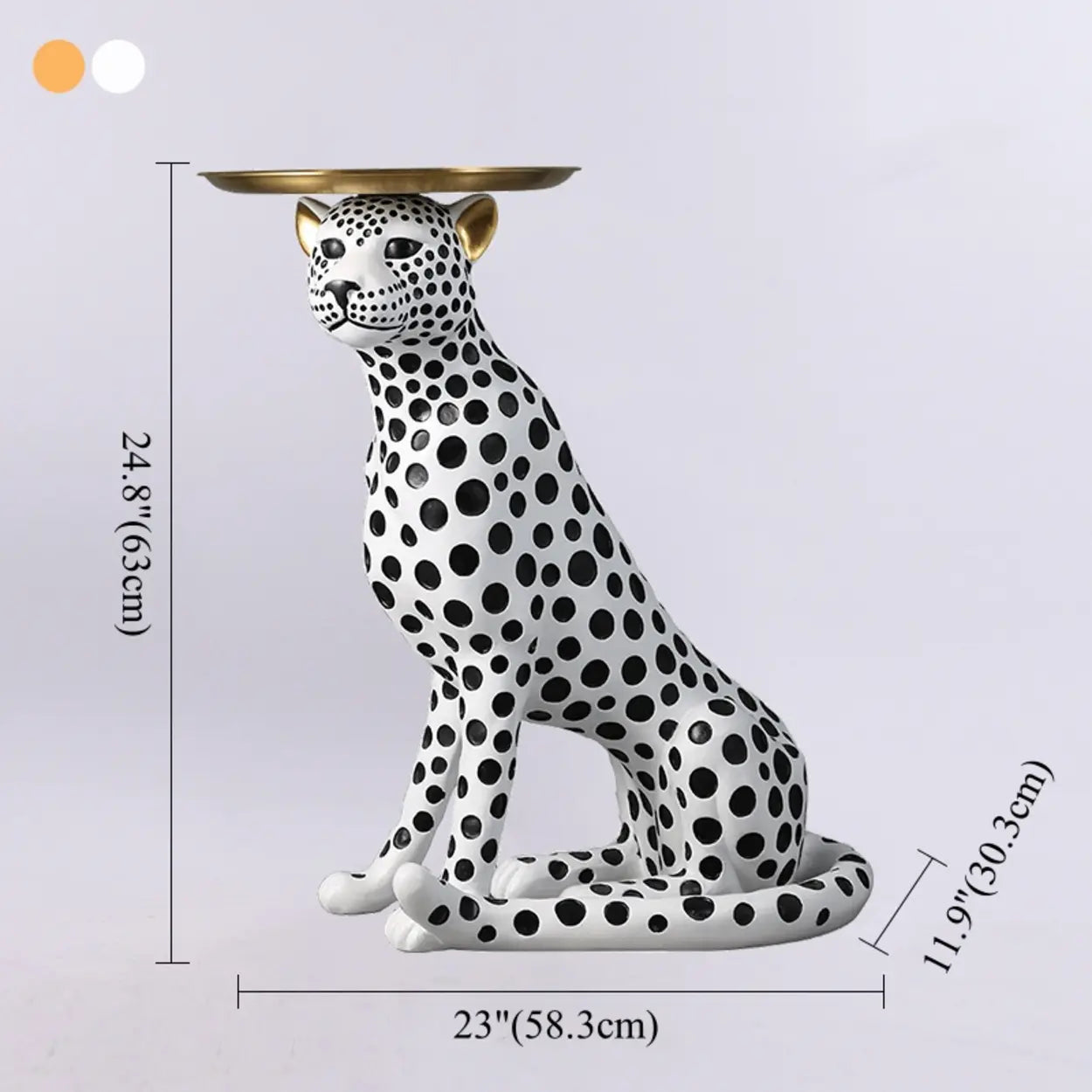 Glam Panther Sculpture Resin Gold Decorative Side Table #size