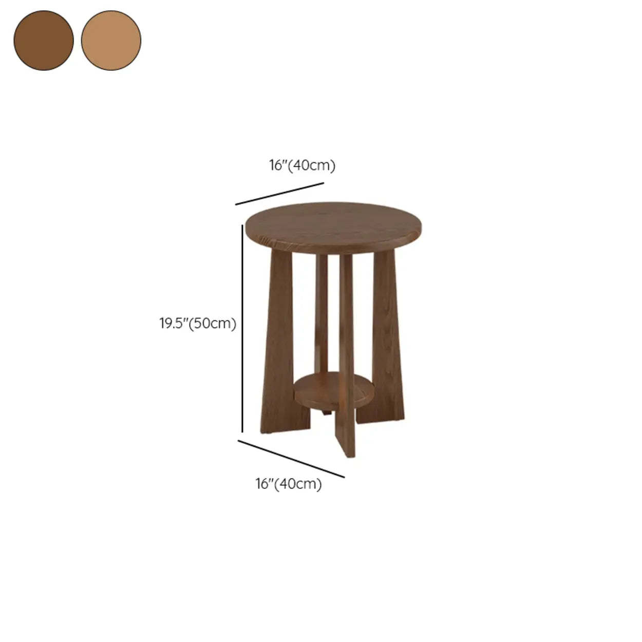 Natural Round Wood Chairside Table with Lamp and Shelf