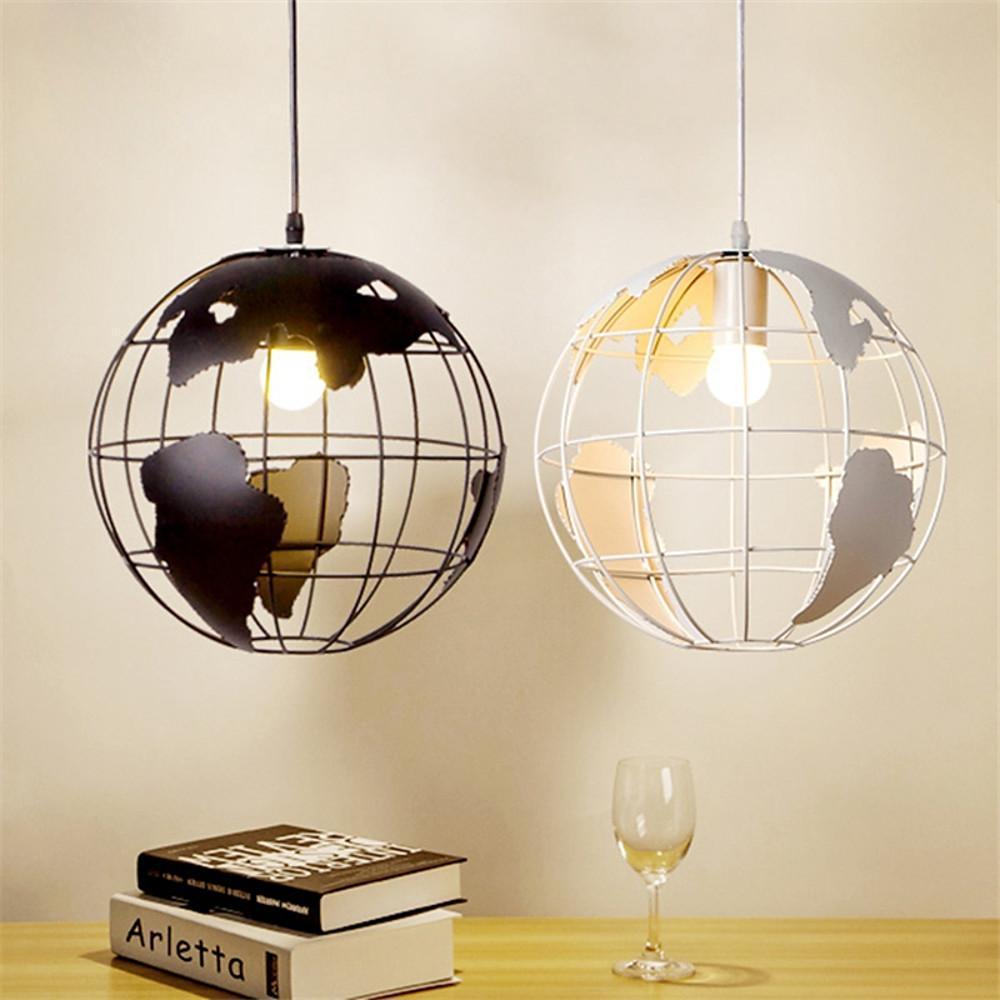8'' Globe-shaped World Map LED Retro Pendant Lights Hanging Ceiling Lights-Lighom