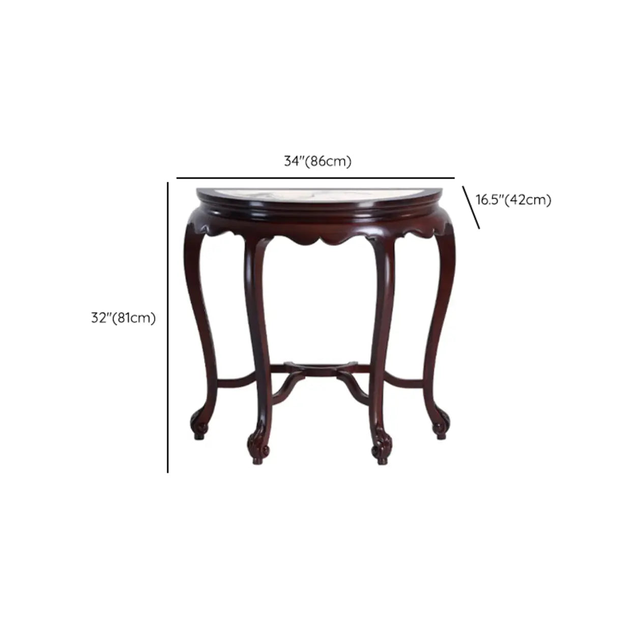 Traditional Half-Circle Marble Wood Foyer Console