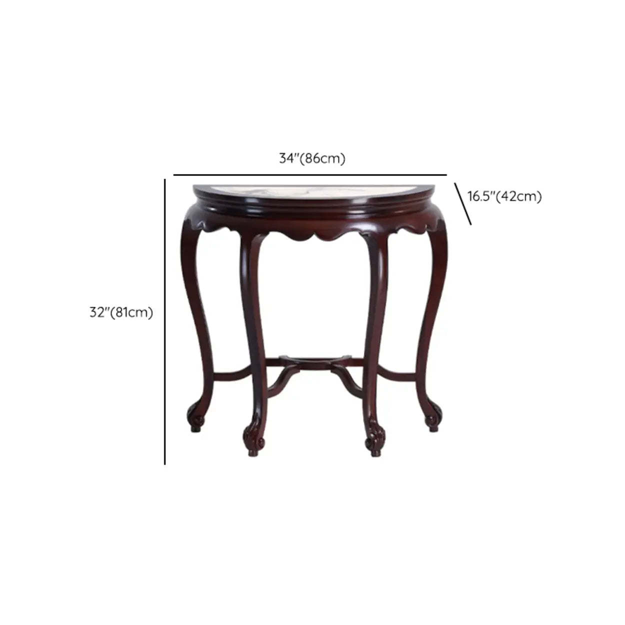 Traditional Half-Circle Marble Wood Foyer Console