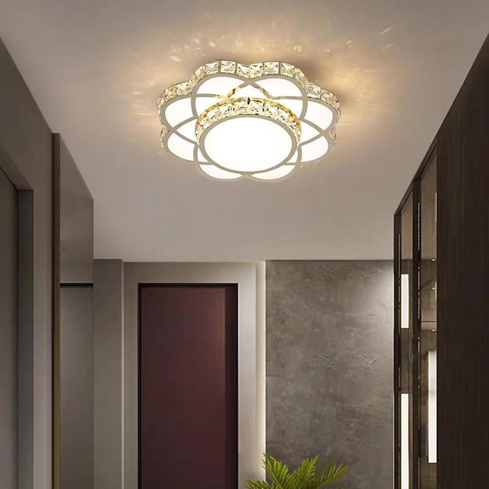 Flower Effect Metal Crystal LED Flush Mount Ceiling Light for Hallway Entryway Lighting-Lighom