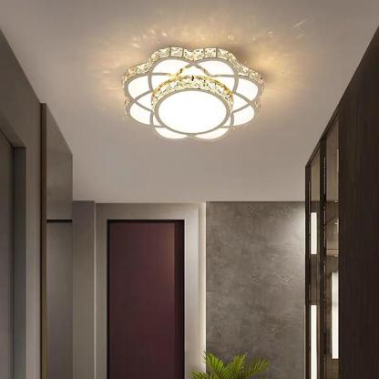 Flower Effect Metal Crystal LED Flush Mount Ceiling Light for Hallway Entryway Lighting-Lighom
