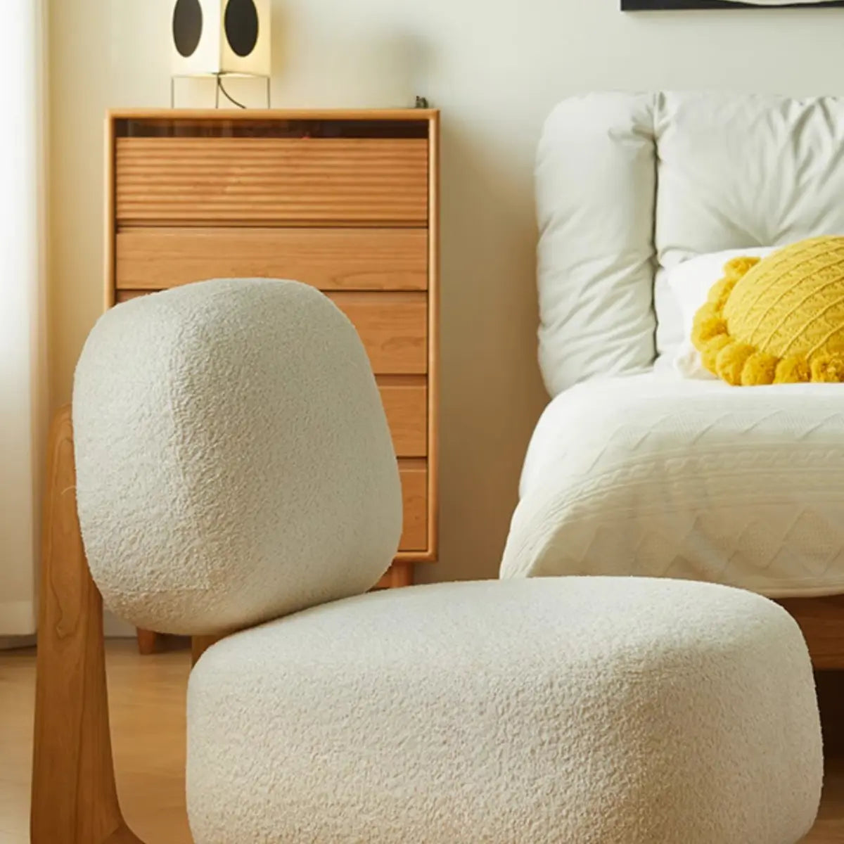 Alpaca Wool Biscuit Back Cherry Wood Sled Side Chair — Natural / Green / Alpaca Wool