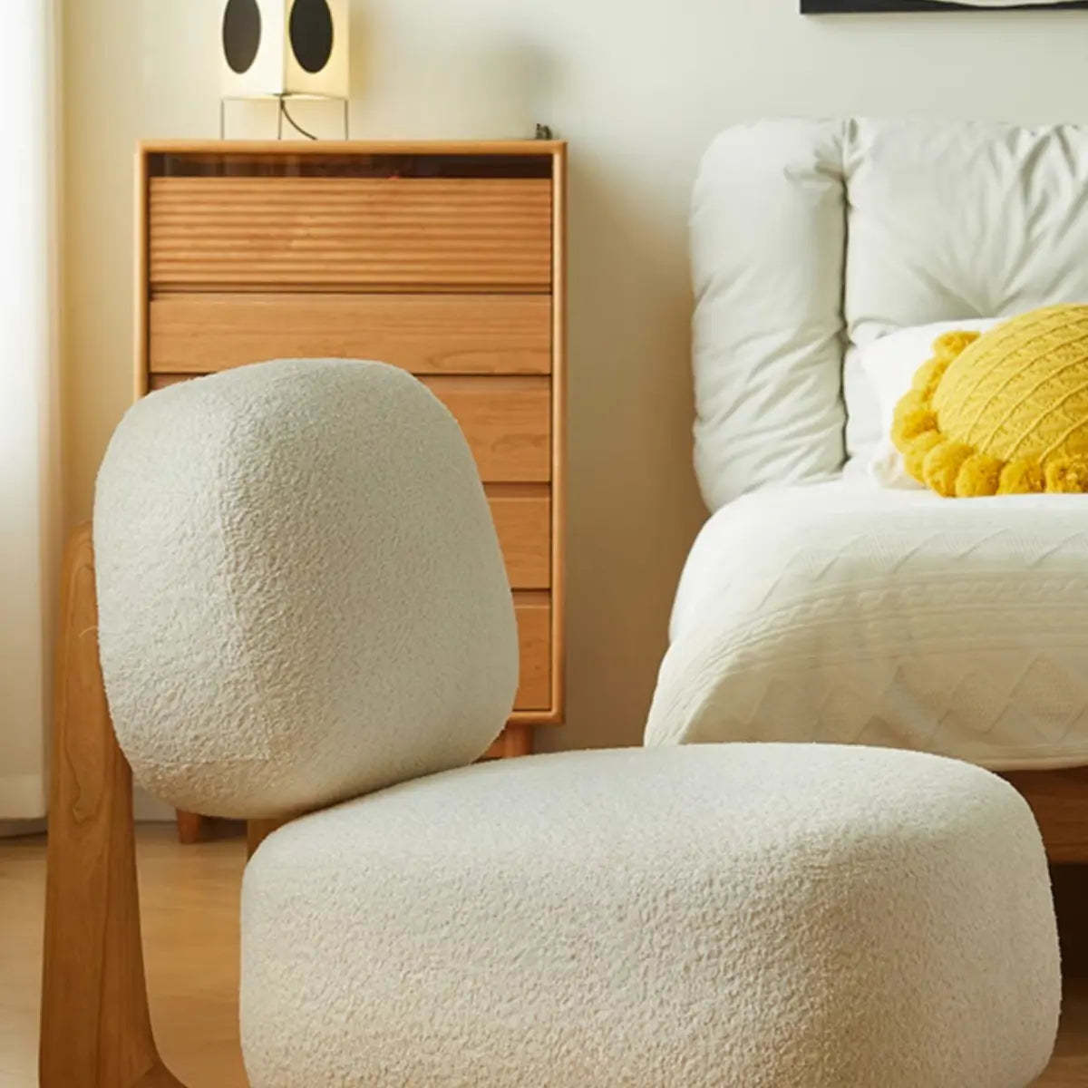 Alpaca Wool Biscuit Back Cherry Wood Sled Side Chair — Natural / Green / Alpaca Wool