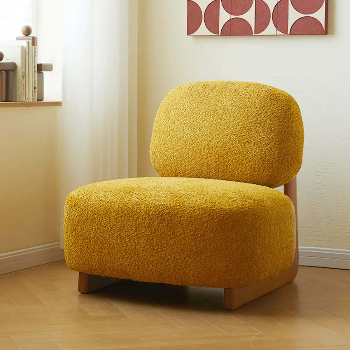 Alpaca Wool Biscuit Back Cherry Wood Sled Side Chair — Natural / White / Alpaca Wool