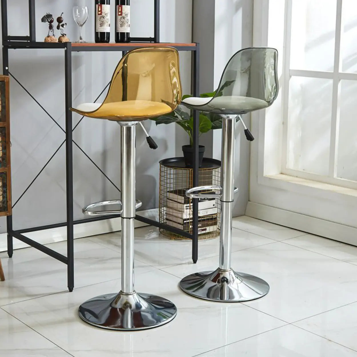 Amber Acrylic Adjustable Swivel Bar Stool — Pink