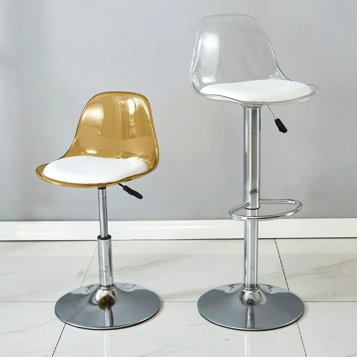 Amber Acrylic Adjustable Swivel Bar Stool — Grey