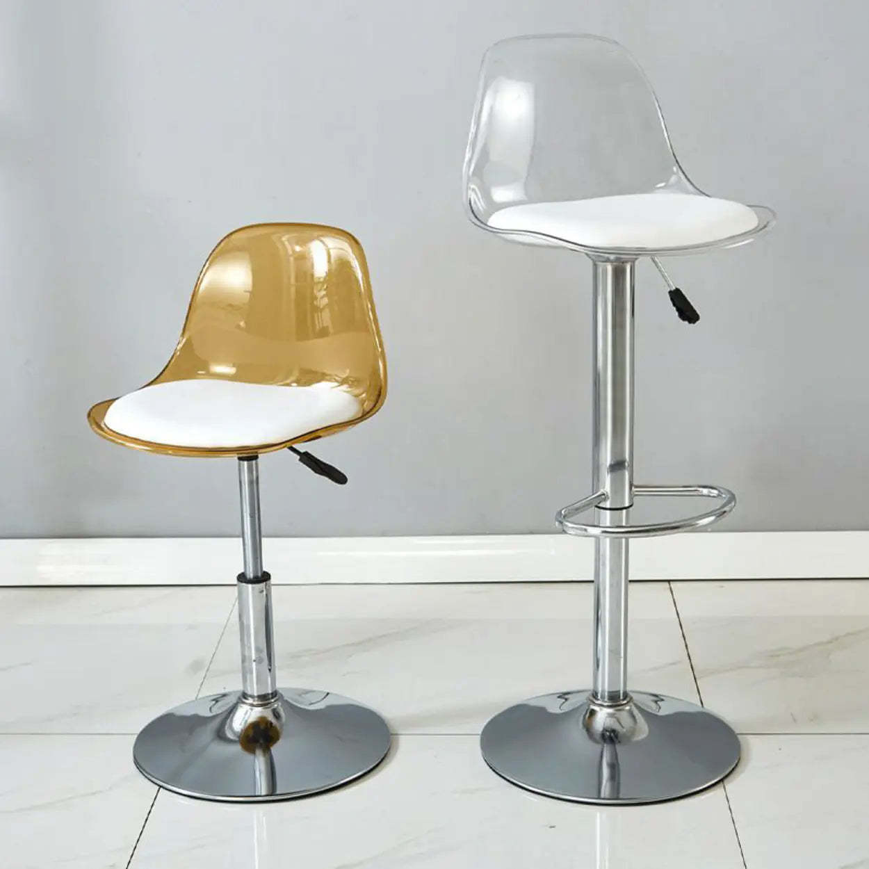 Amber Acrylic Adjustable Swivel Bar Stool — Grey