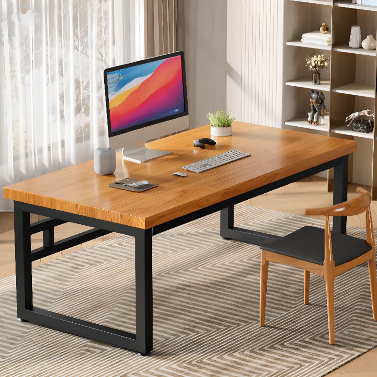 Amber Wood Butcher Block Sled Writing Desk