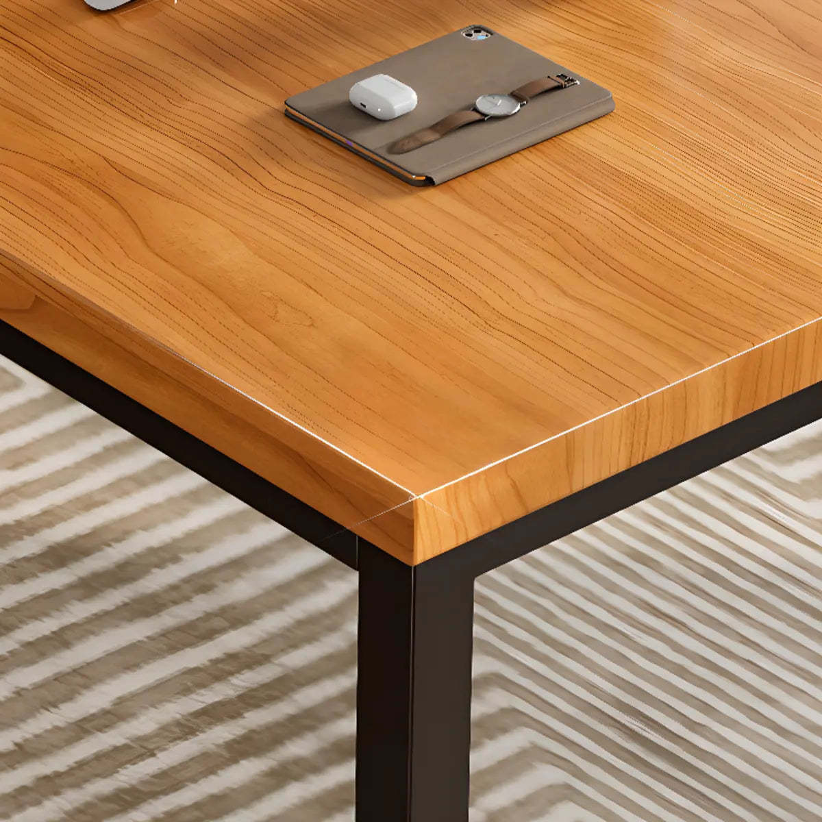 Amber Wood Butcher Block Sled Writing Desk — Natural / Table Only