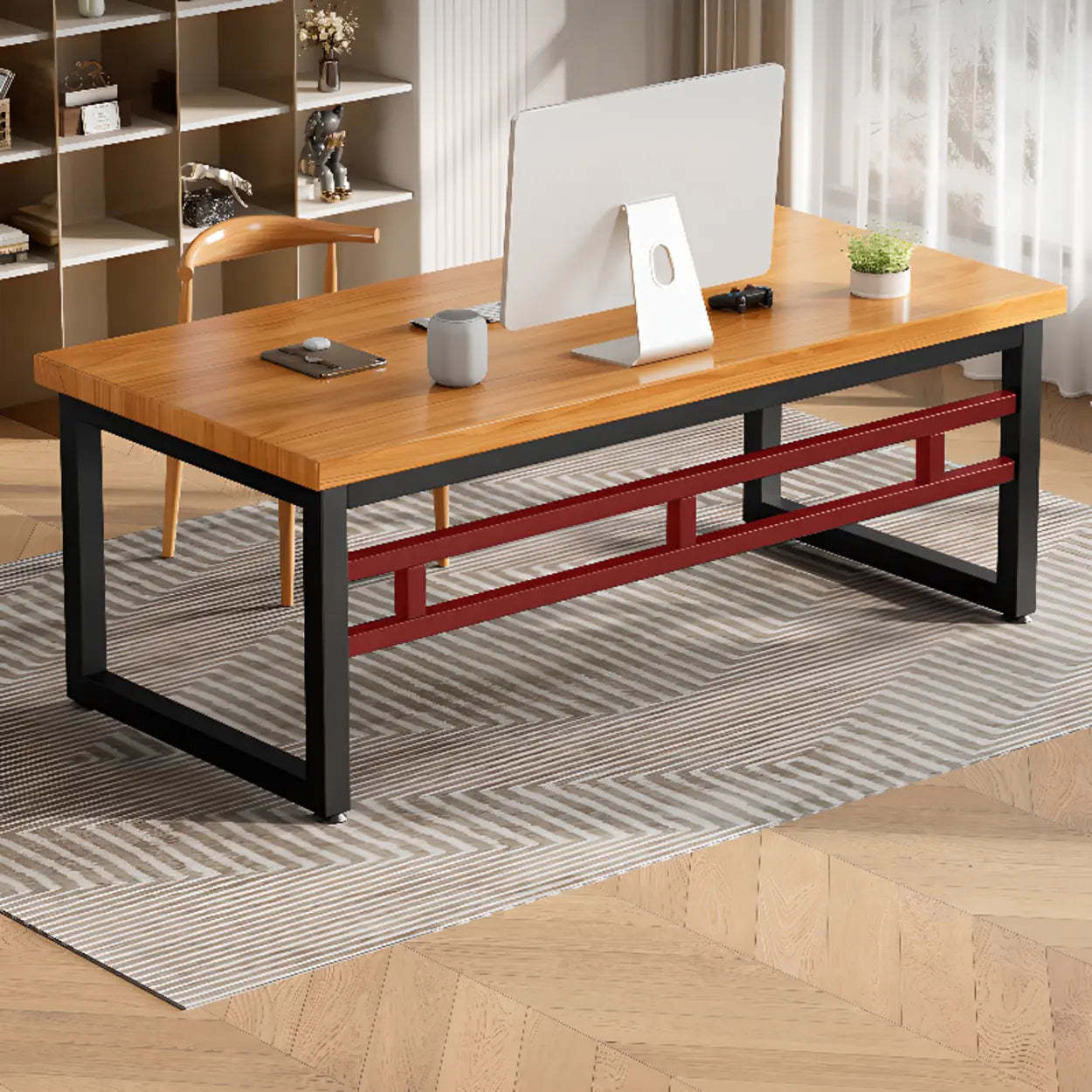Amber Wood Butcher Block Sled Writing Desk — Amber / Table Only