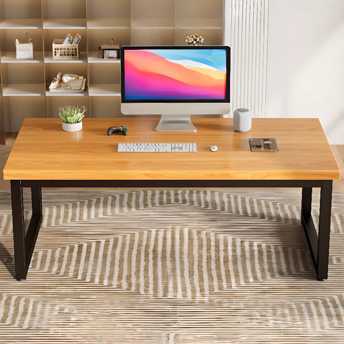 Amber Wood Butcher Block Sled Writing Desk