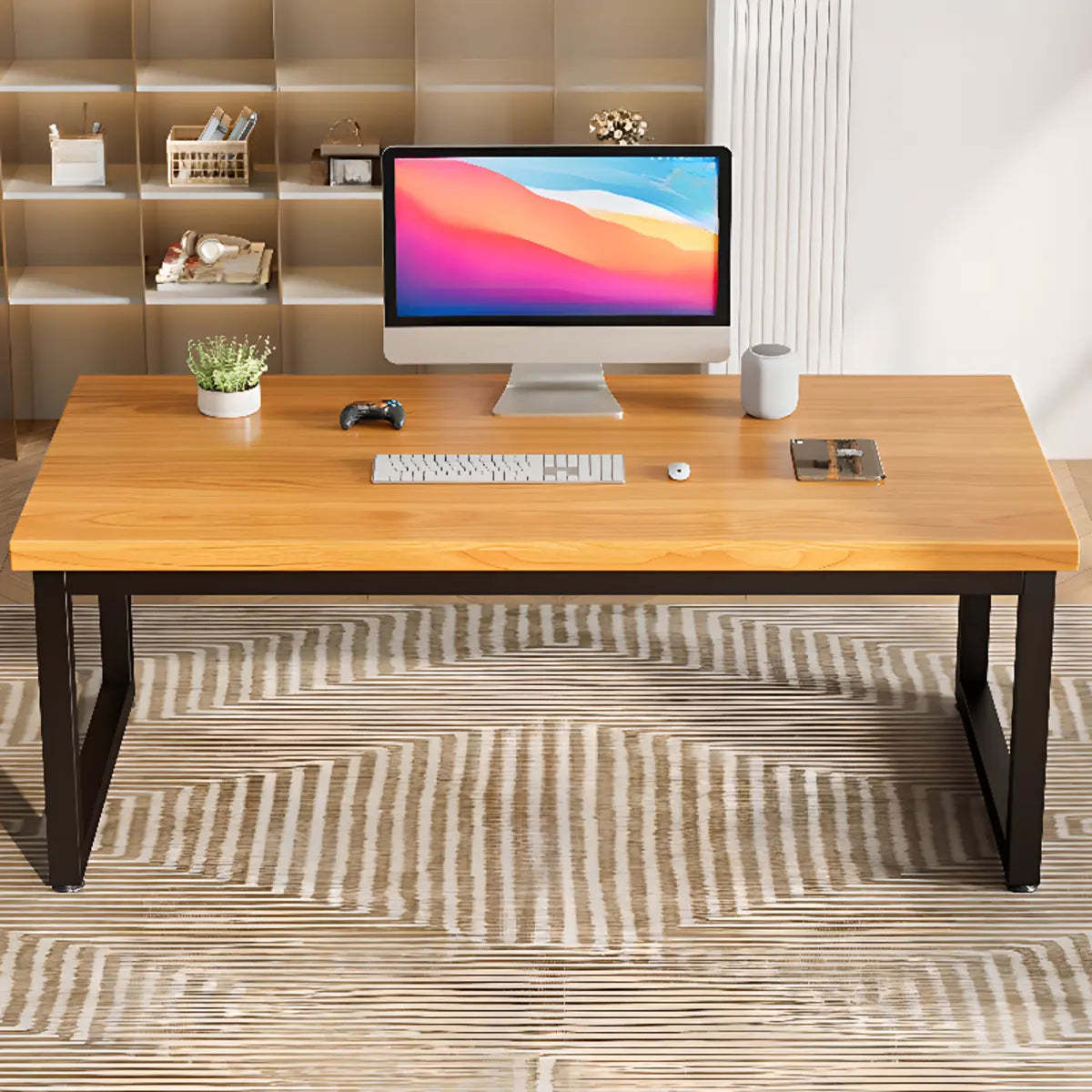 Amber Wood Butcher Block Sled Writing Desk