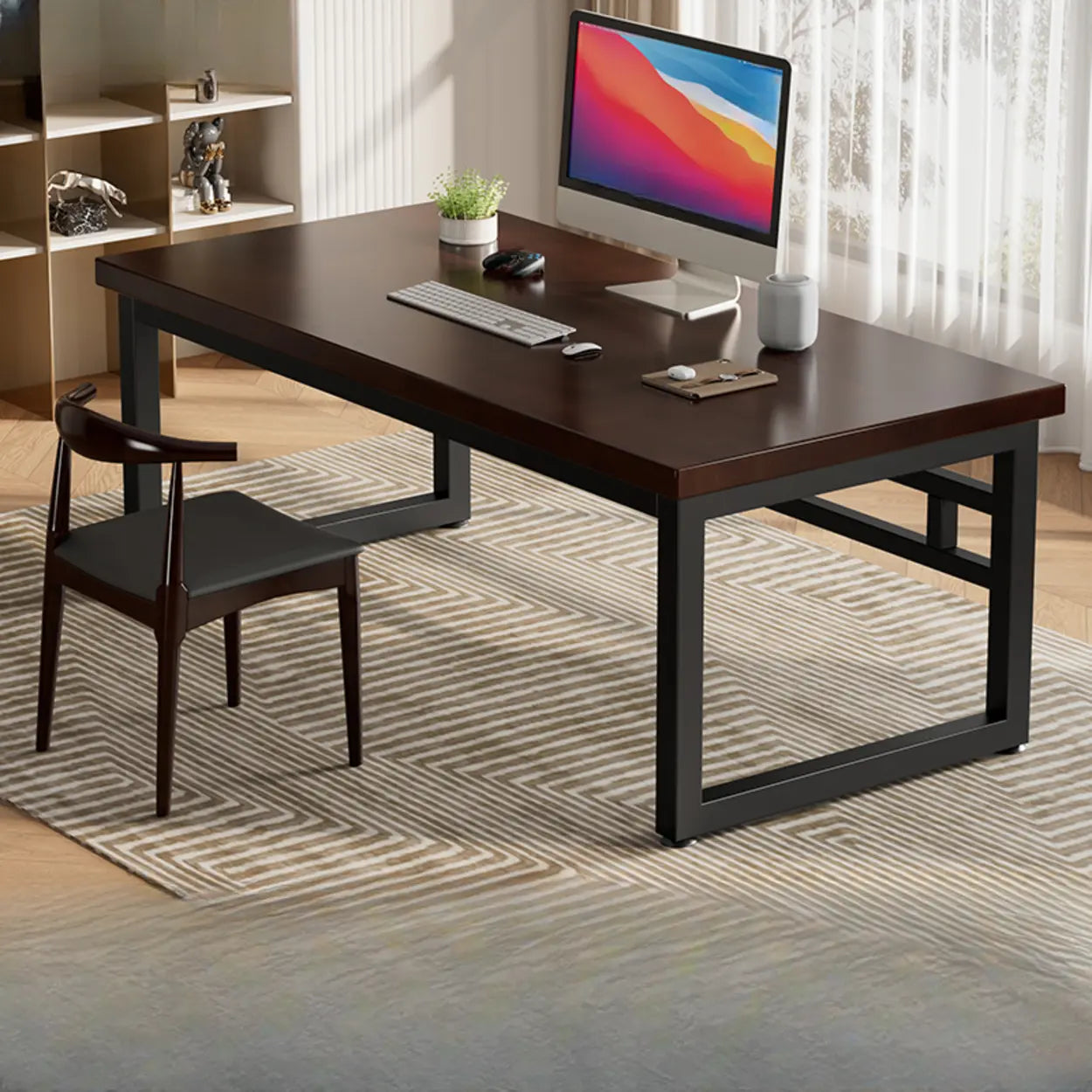 Amber Wood Butcher Block Sled Writing Desk — Red Brown / Table Only