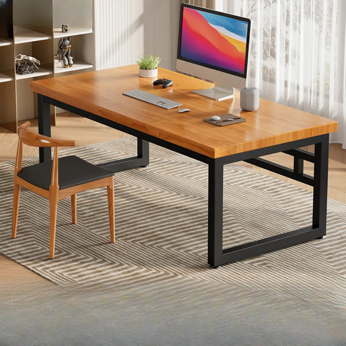 Amber Wood Butcher Block Sled Writing Desk — Red Brown / Table Only