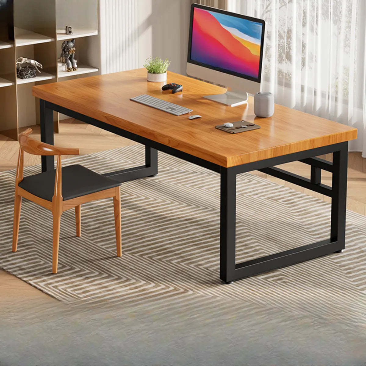 Amber Wood Butcher Block Sled Writing Desk — Red Brown / Table Only