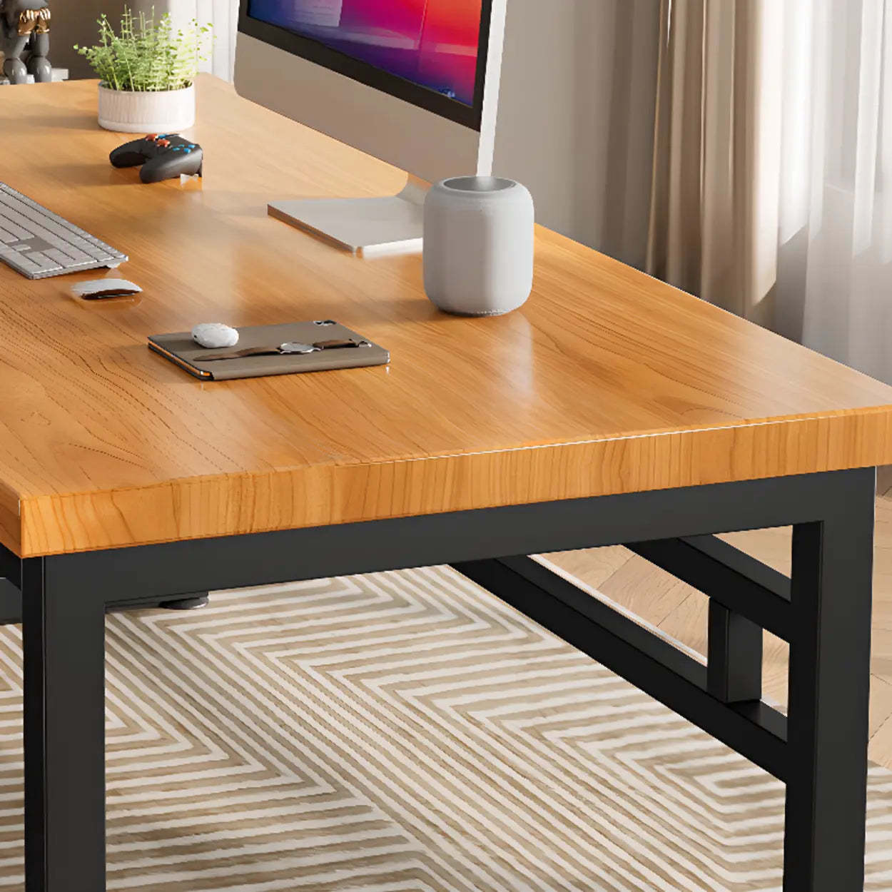 Amber Wood Butcher Block Sled Writing Desk — Natural / Table Only