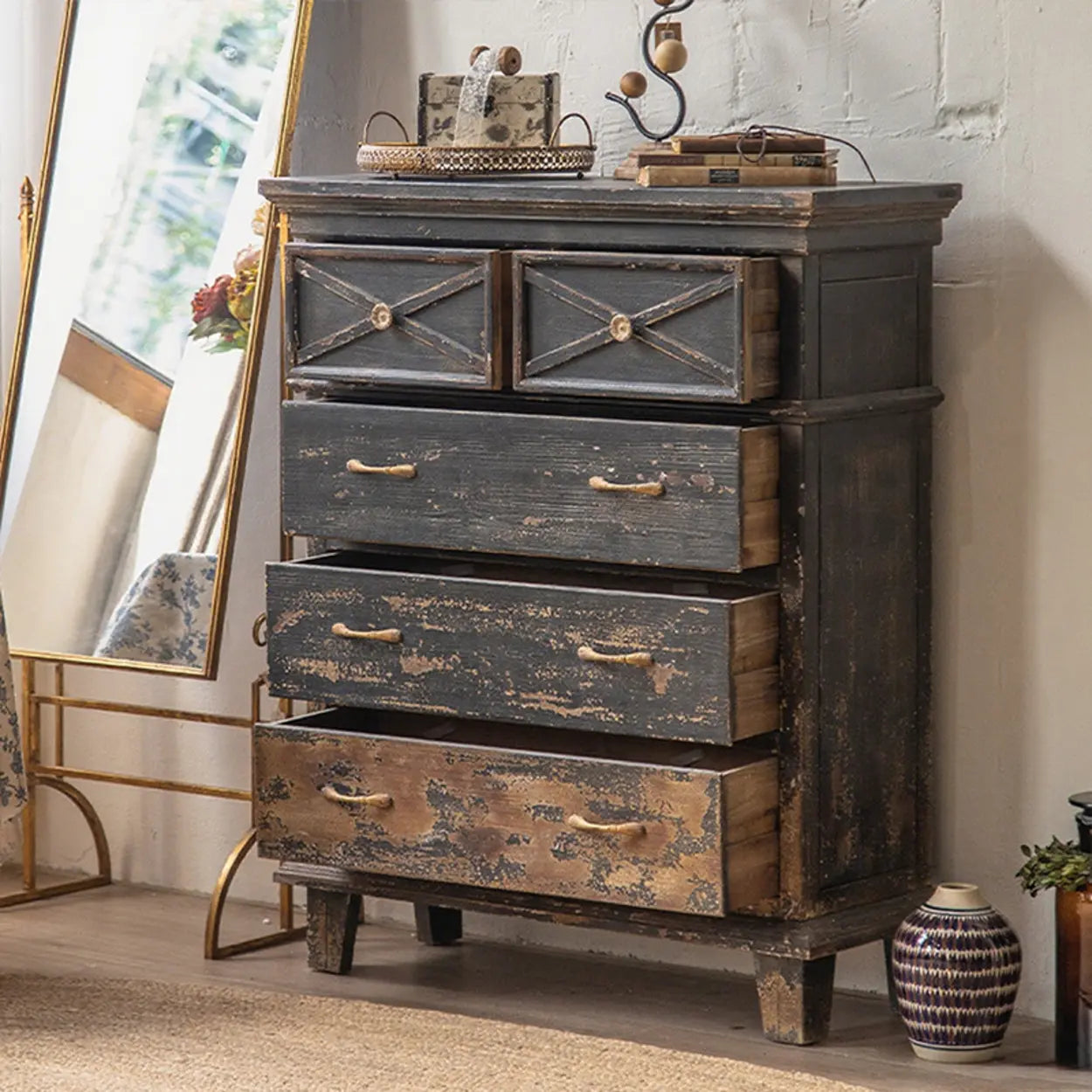 American Vintage Distressed Wood Buffet Sideboard